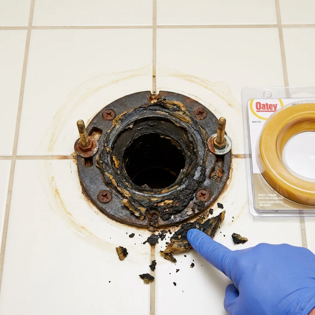 Failed wax ring showing water seepage at the base of a toilet in a San Juan, TX home